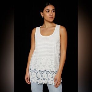 INC International Top XL  White Sleeveless Lace Tank Floral Embellished